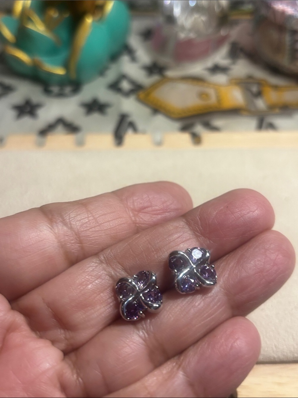 Sterling Silver Purple Flower Cluster Stud Earrings - Women Jewelry